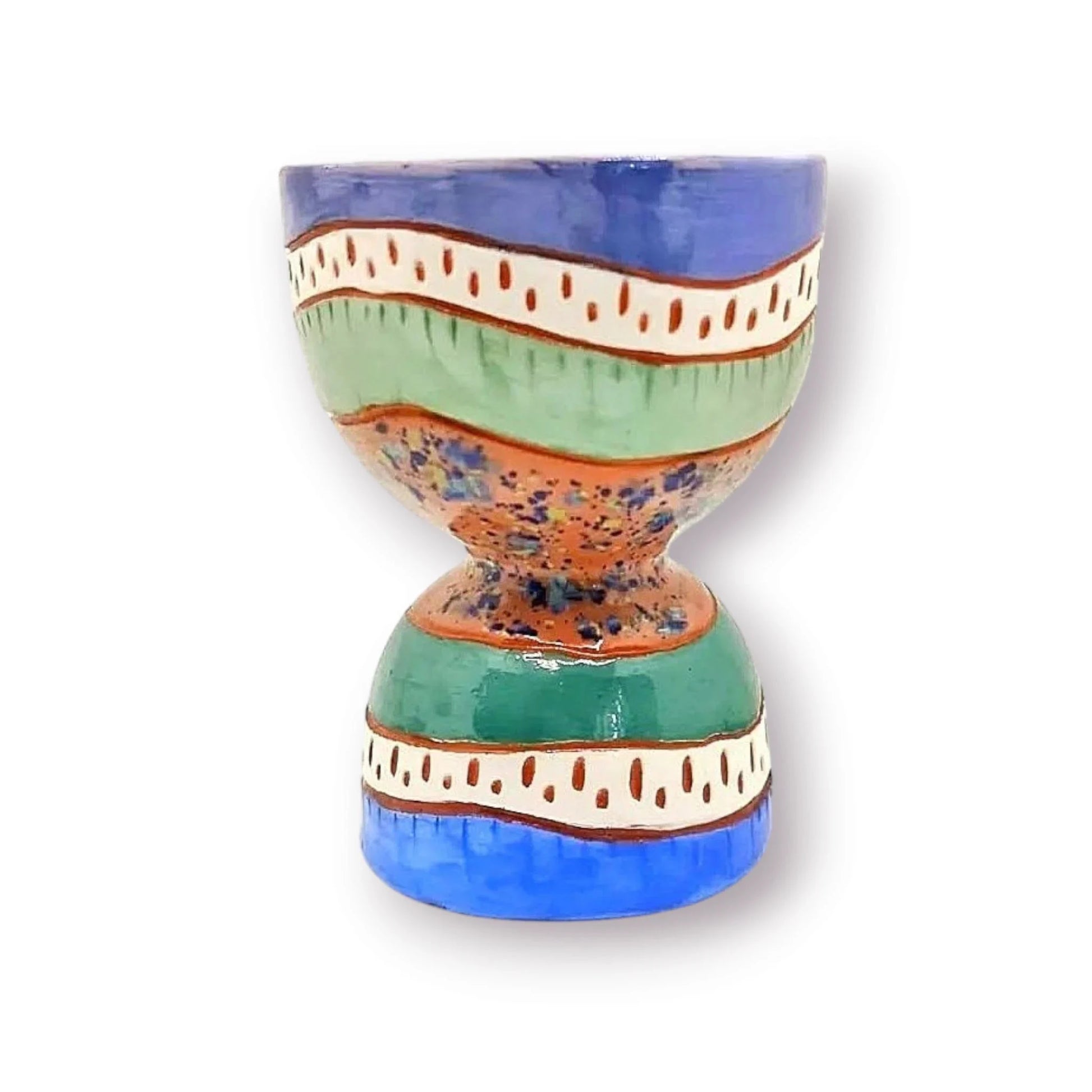 copalera sahumadora de cerámica pintada a mano en colores vibrantes, ideal para rituales espirituales y limpieza energética