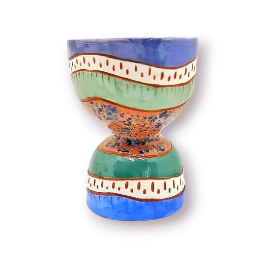 copalera sahumadora de cerámica pintada a mano en colores vibrantes, ideal para rituales espirituales y limpieza energética