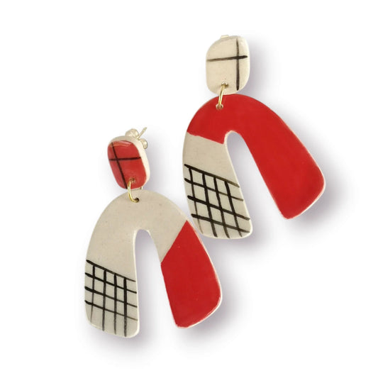 Pendientes de cerámica boho multicolor con patrón geométrico